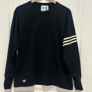 Adidas Black Crewneck with White Sleeve Stripes